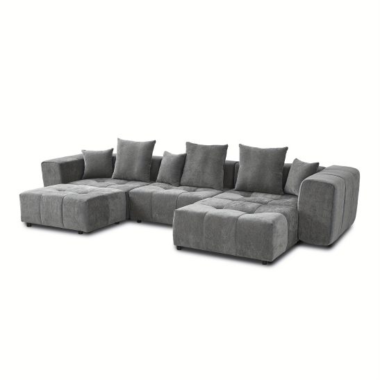 144.17" Linen U-Shaped Modular Sectional Sofa with Wide Armrests And Pillows for The Living Room