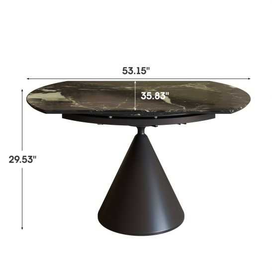 Versatile Circular Dining Table Suitable for 6 to 8 Individuals, Featuring a Contemporary Marble Surface with a Sleek Granite End And a Sturdy Metal Frame, Designed to Save Space in Your Dining Area