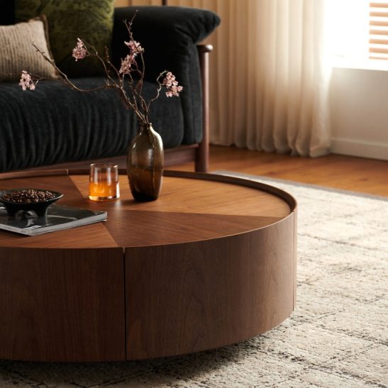 39. 3-inch Coffee Tables Circular Walnut Design Suitable for Living Rooms Walnut Material Suitable for Bedrooms Living Rooms and Offices