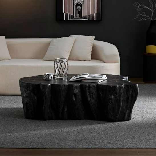 48. 62 Inch Unique Shape Coffee Table Sturdy Fiberglass Tea Table for Living Room No Need Assembly Black