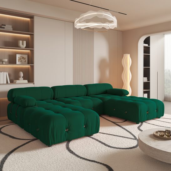 Modern Modular Sectional Sofa, 103.95-Inch Luxurious Velvet Couch, Minimalist U-Shaped Sofa, Widened And Deepened Convertible Living Room Sofa, Three-Person Sofa with Two Ottomans